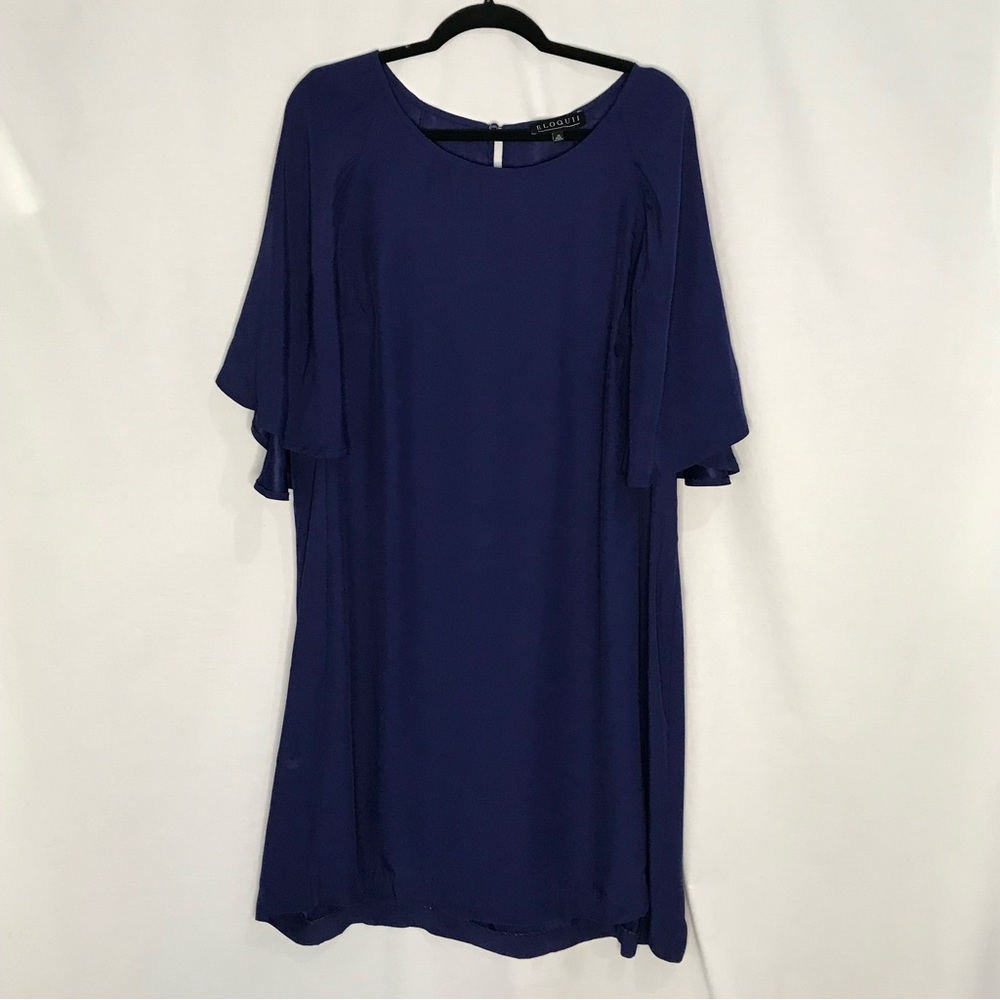 Eloquii Cape Flutter Sleeve Dress Women's Plus‎ Size 20 Navy Blue Style 2685
